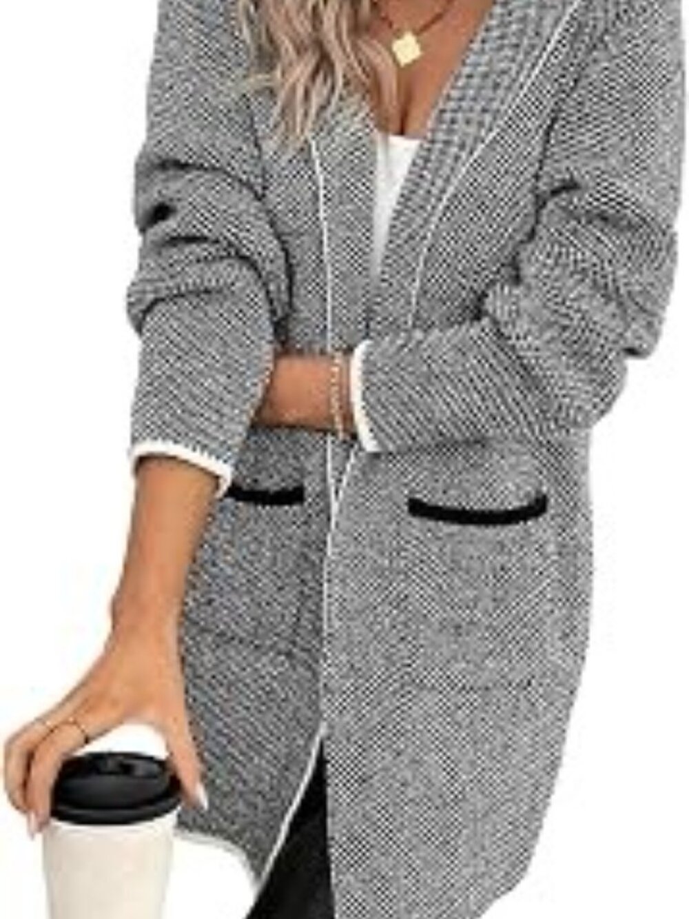 Sidefeel Black & White Geometric Cardigan - Size XL